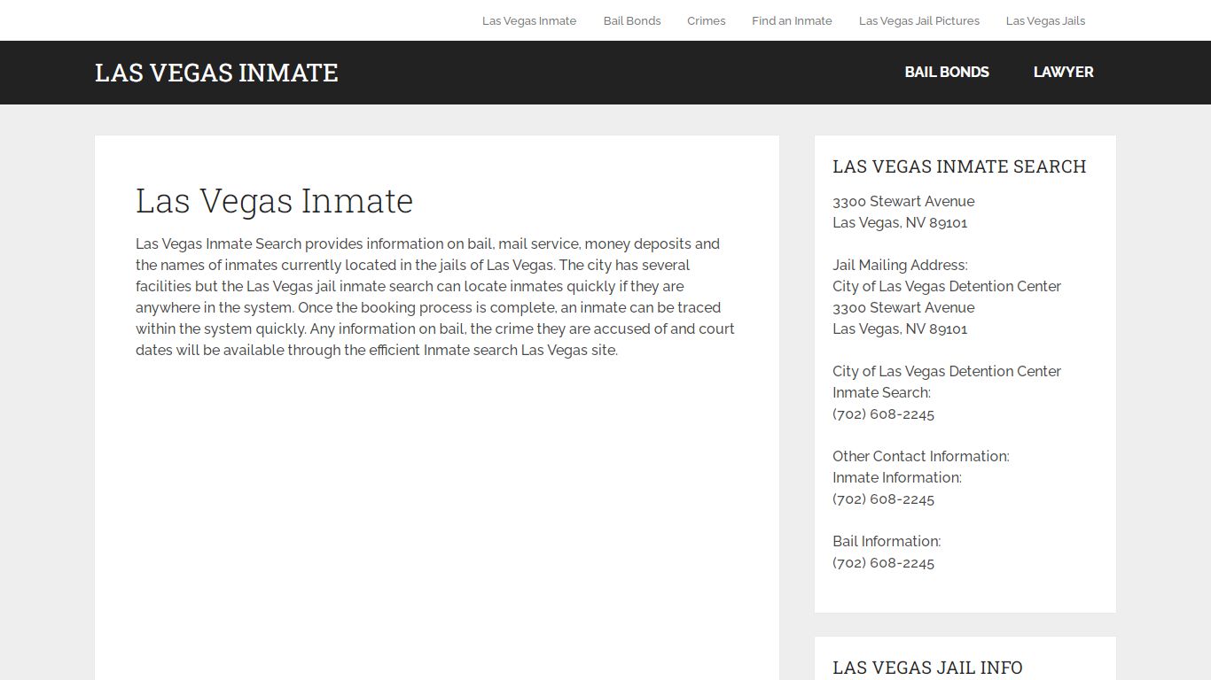 Las Vegas Inmate - Las Vegas Detention Center Inmate Search